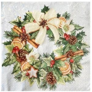 Servítky na dekupáž Painted Christmas Wreath - 1 ks