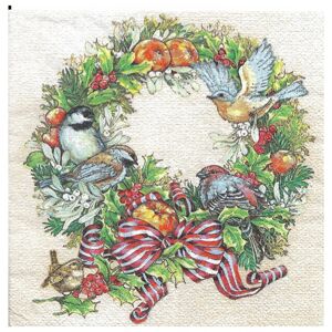 Servítky na dekupáž Christmas Wreath with Birds - 1 ks